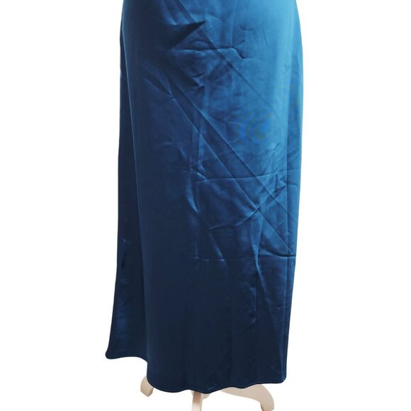 Womens Vubiya Satin Blue Maxi Dress Size M Ruffle Sleeves & Cutout Detail New - Picture 5 of 11
